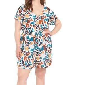 Lane Bryant Button-Front Romper - Geometric Print Women’s Size 14